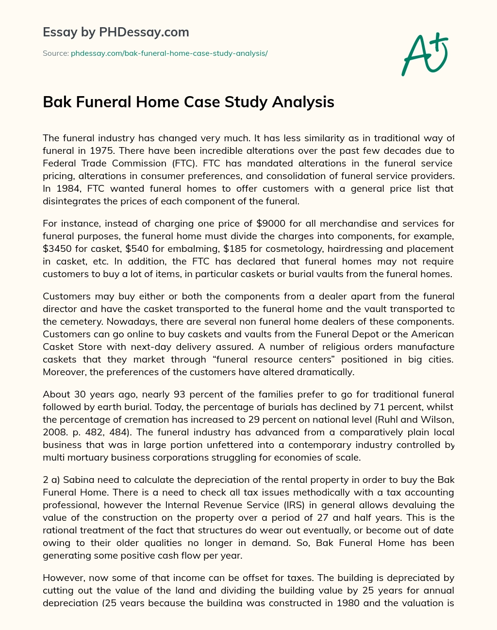 Bak Funeral Home Case Study Analysis essay