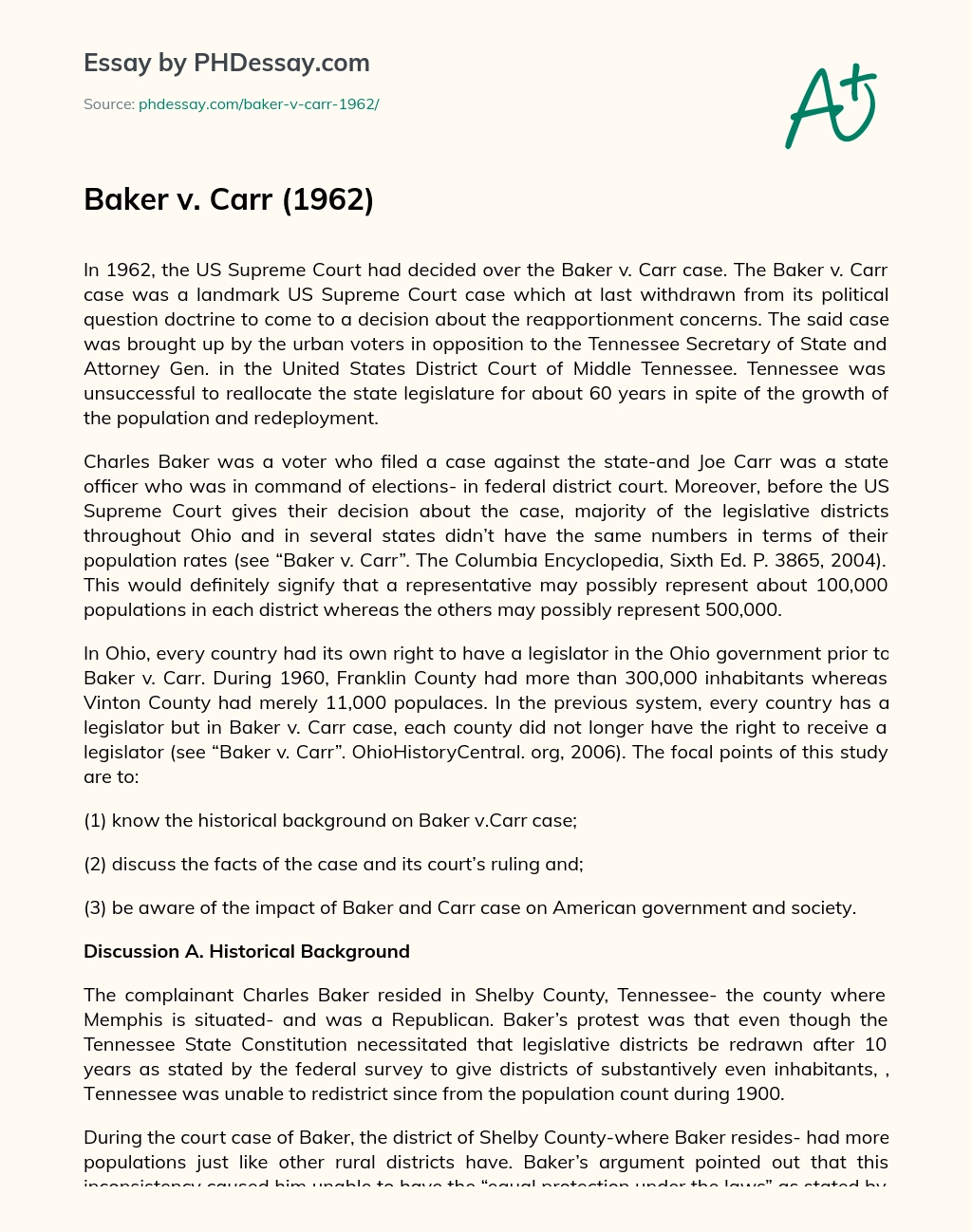Baker v. Carr (1962) essay