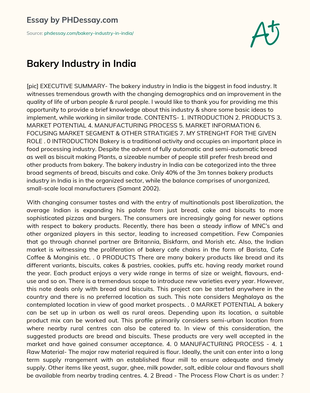 Bakery Industry in India essay