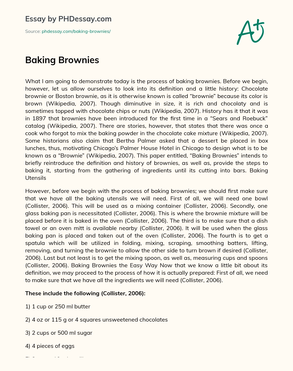 Baking Brownies essay