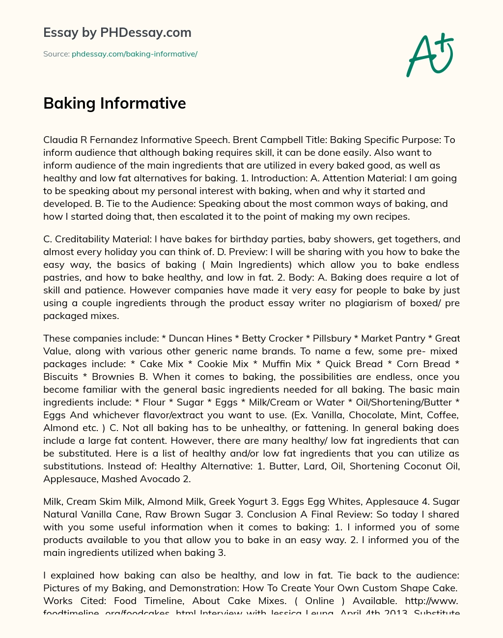 Baking Informative essay
