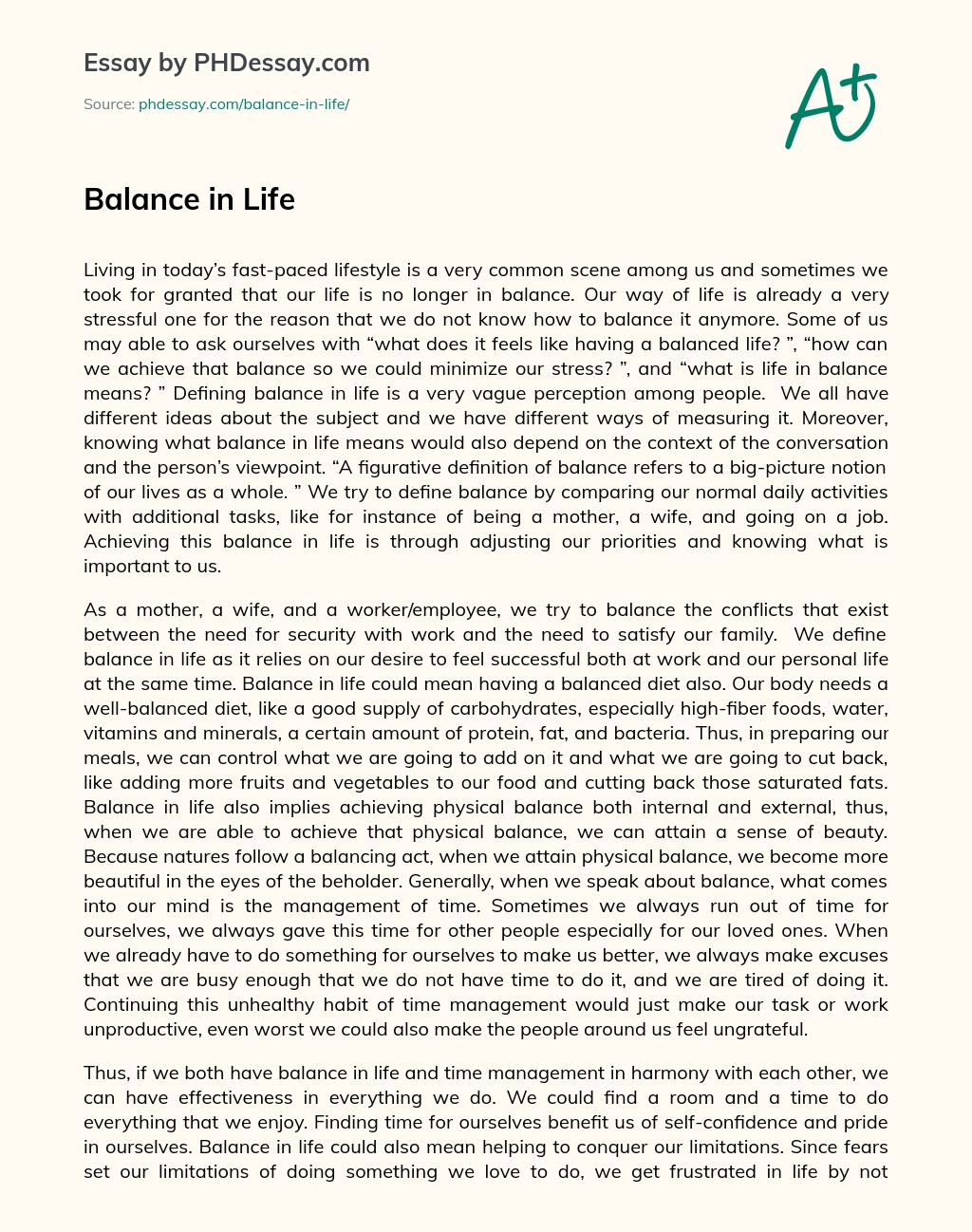 Balance in Life essay