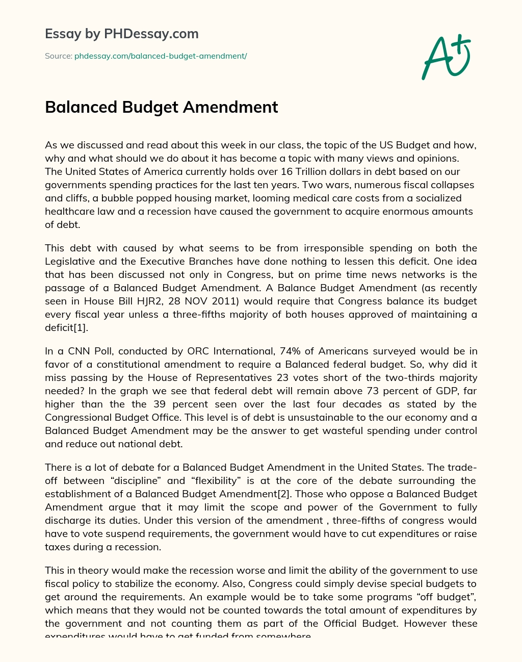 Balanced Budget Amendment essay