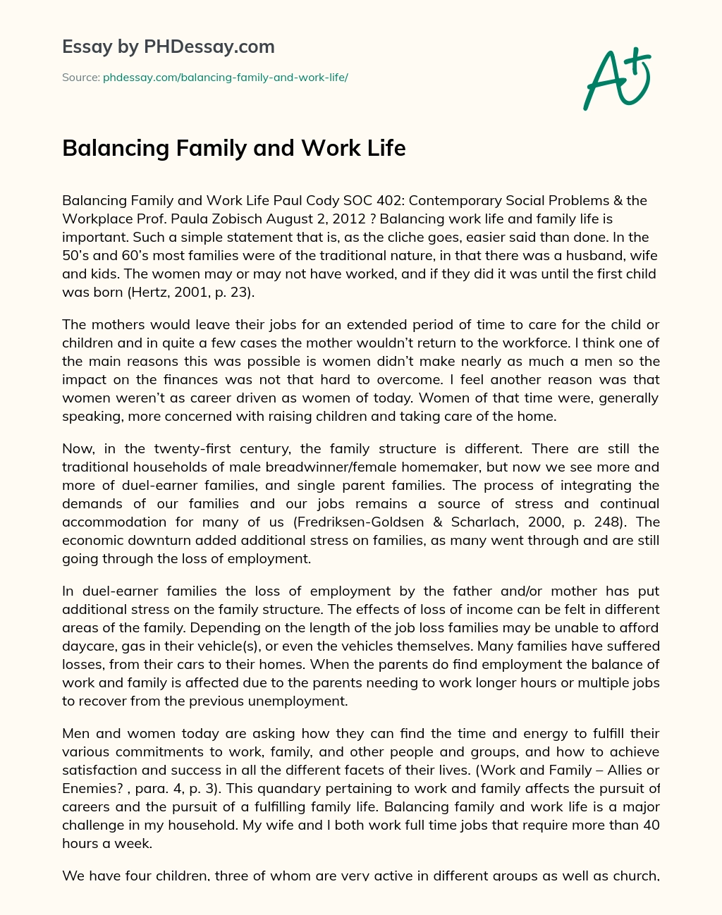Balancing Family and Work Life essay
