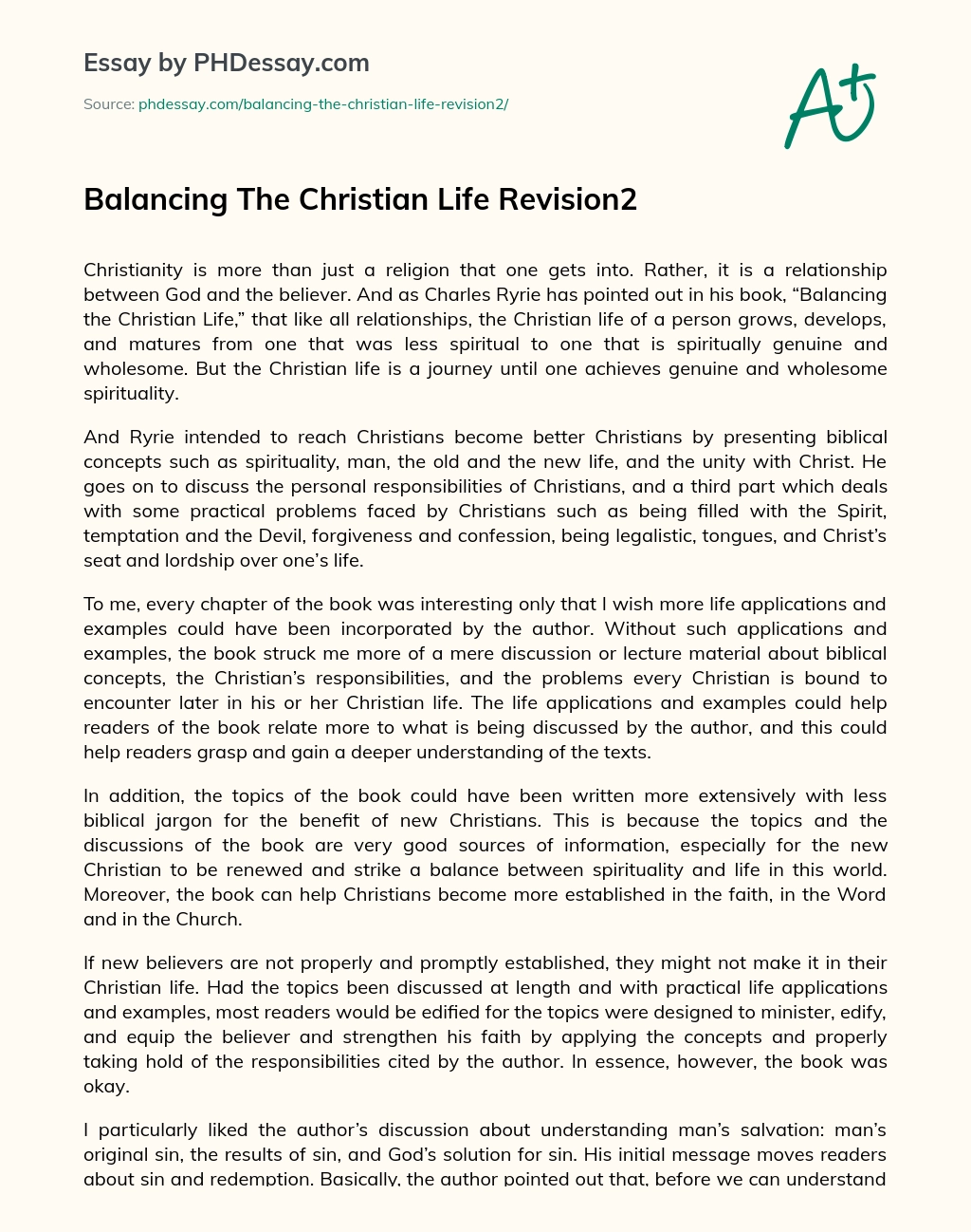 Balancing The Christian Life Revision2 essay