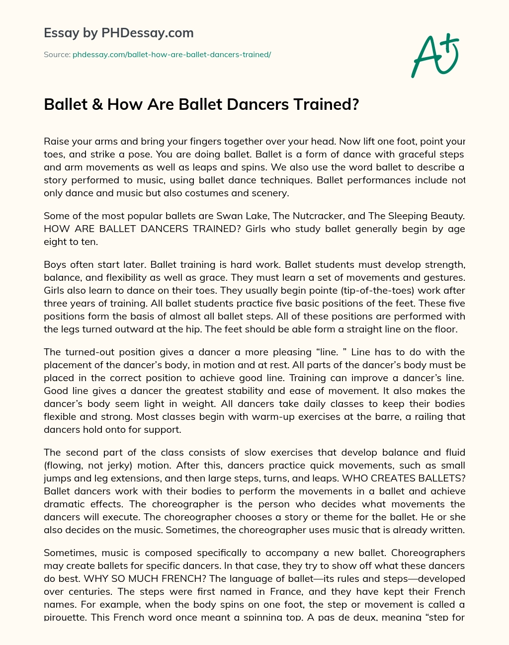 Ballet & How Are Ballet Dancers Trained? essay