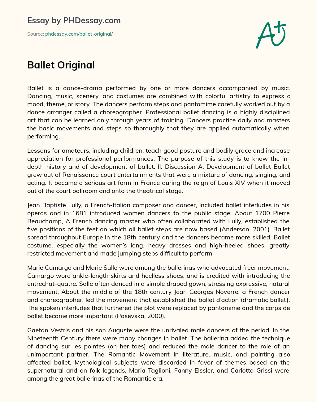 Реферат: Ballet Vs Lyrical Essay Research Paper Ballet