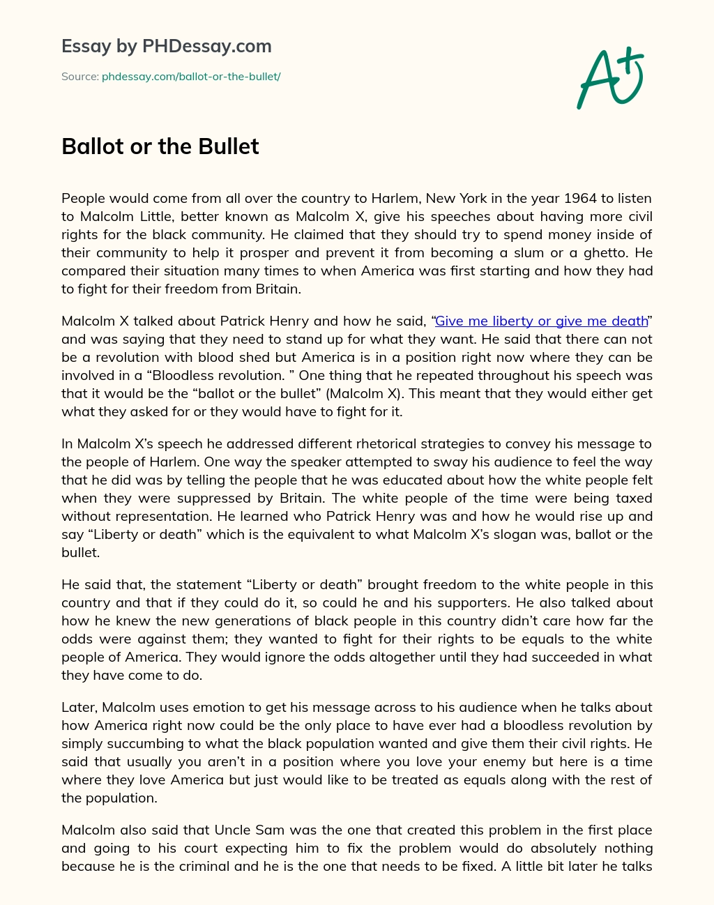 Ballot or the Bullet essay