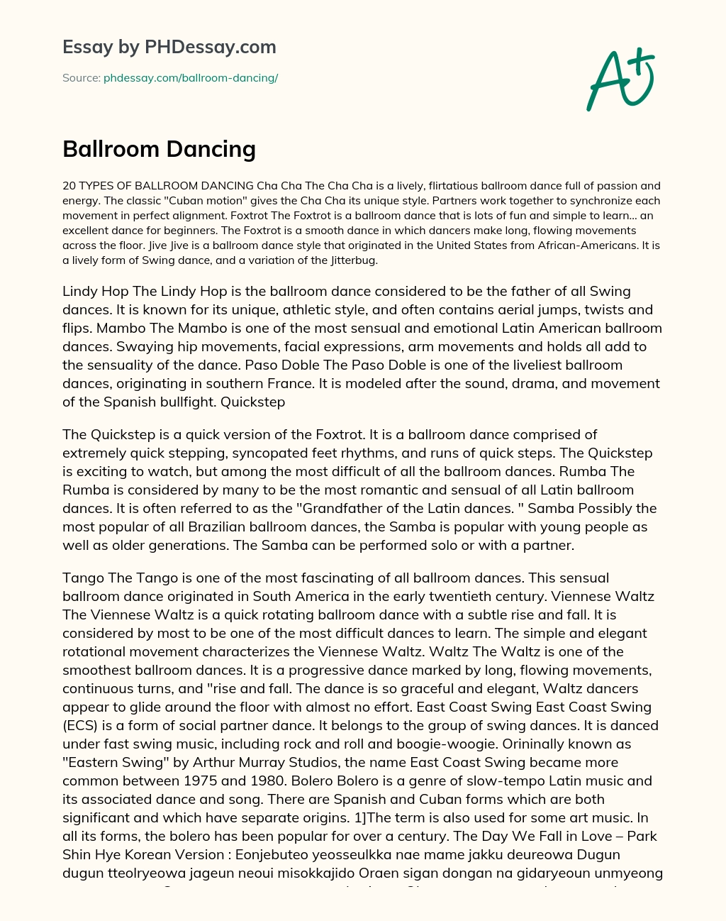 Types of Ballroom Dancing essay