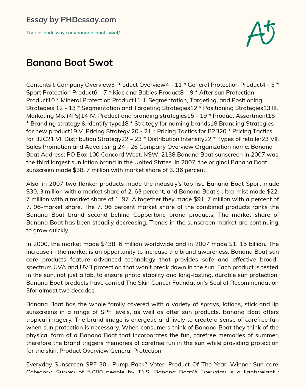 Banana Boat SWOT essay