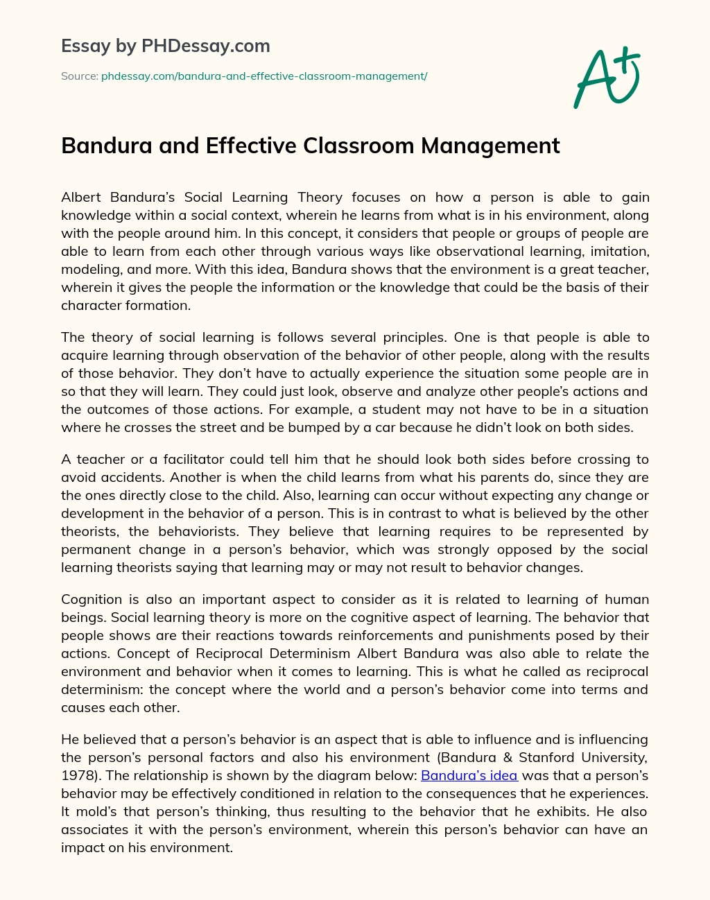 Bandura and Effective Classroom Management essay
