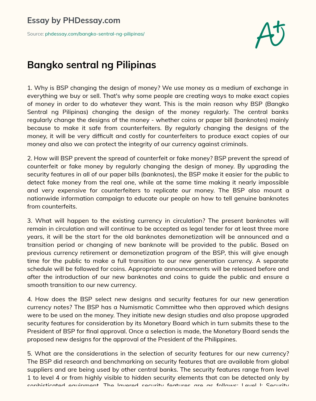 Bangko sentral ng Pilipinas essay