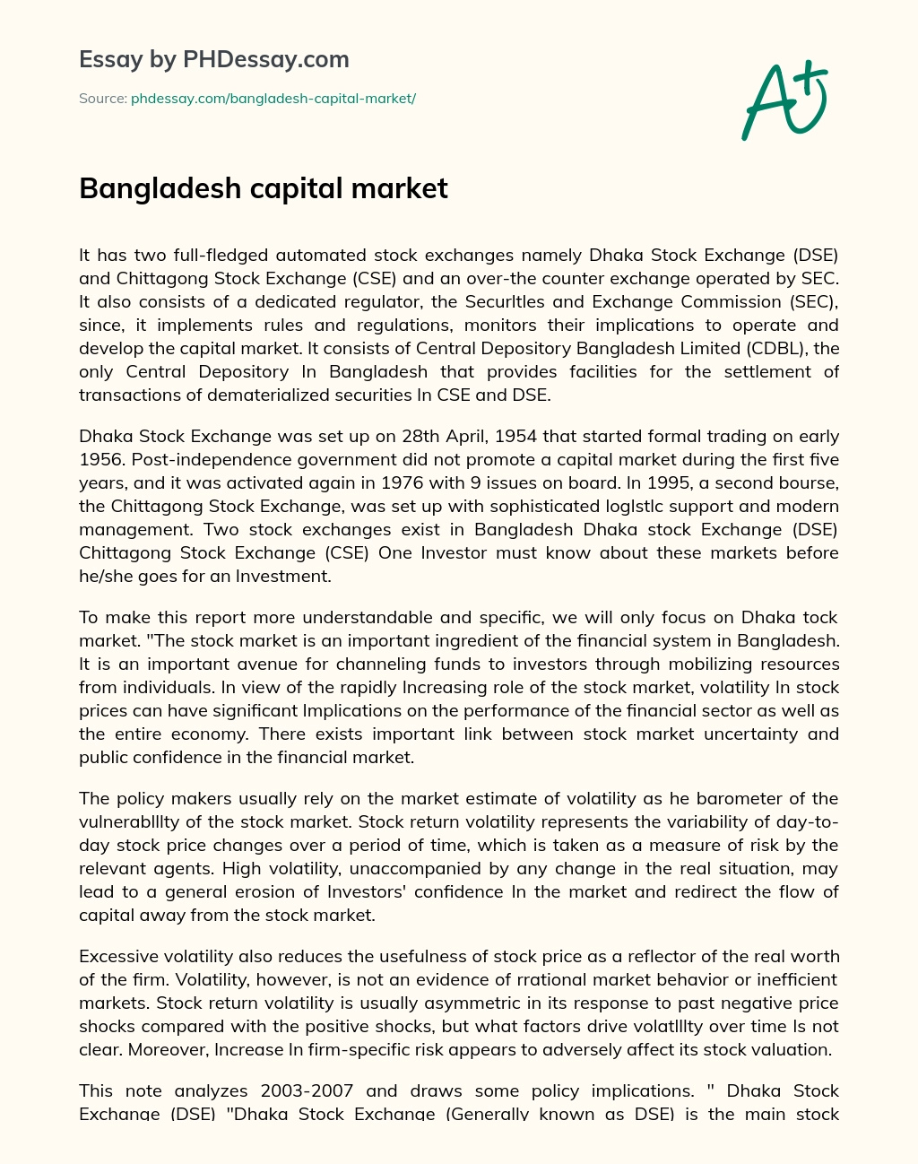 Bangladesh capital market essay