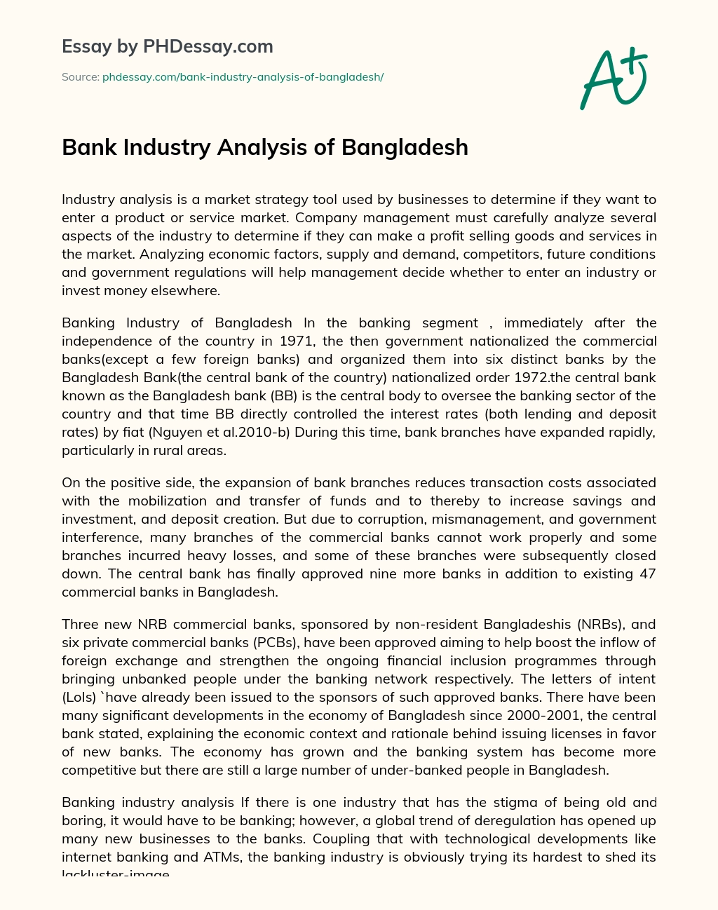 Bank Industry Analysis of Bangladesh essay