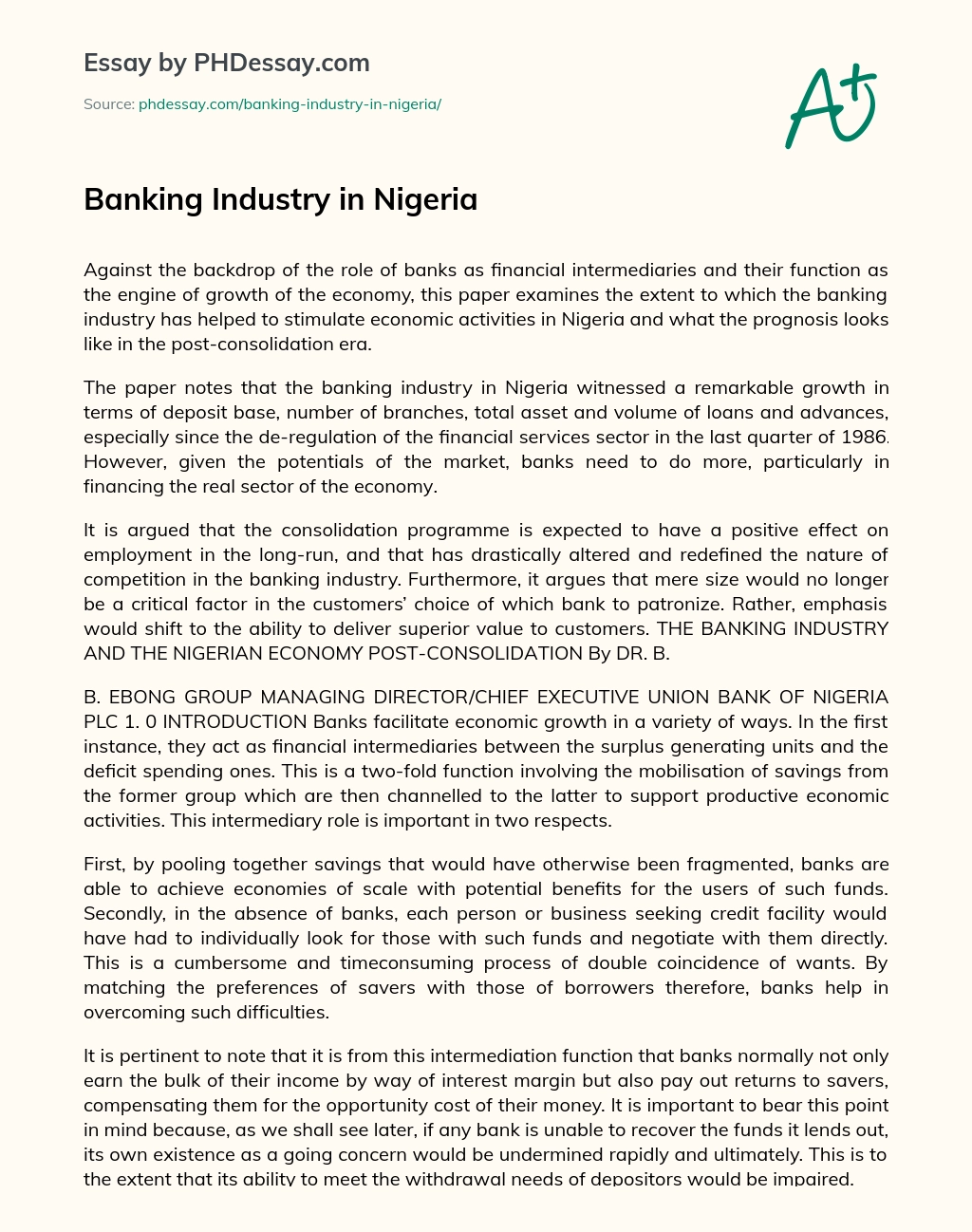 Banking Industry in Nigeria essay