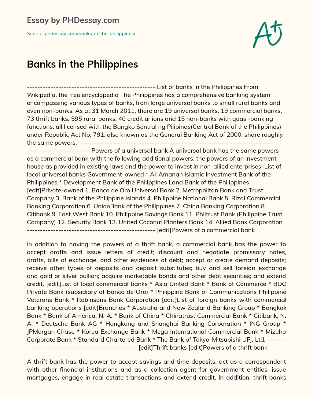 Banks in the Philippines essay