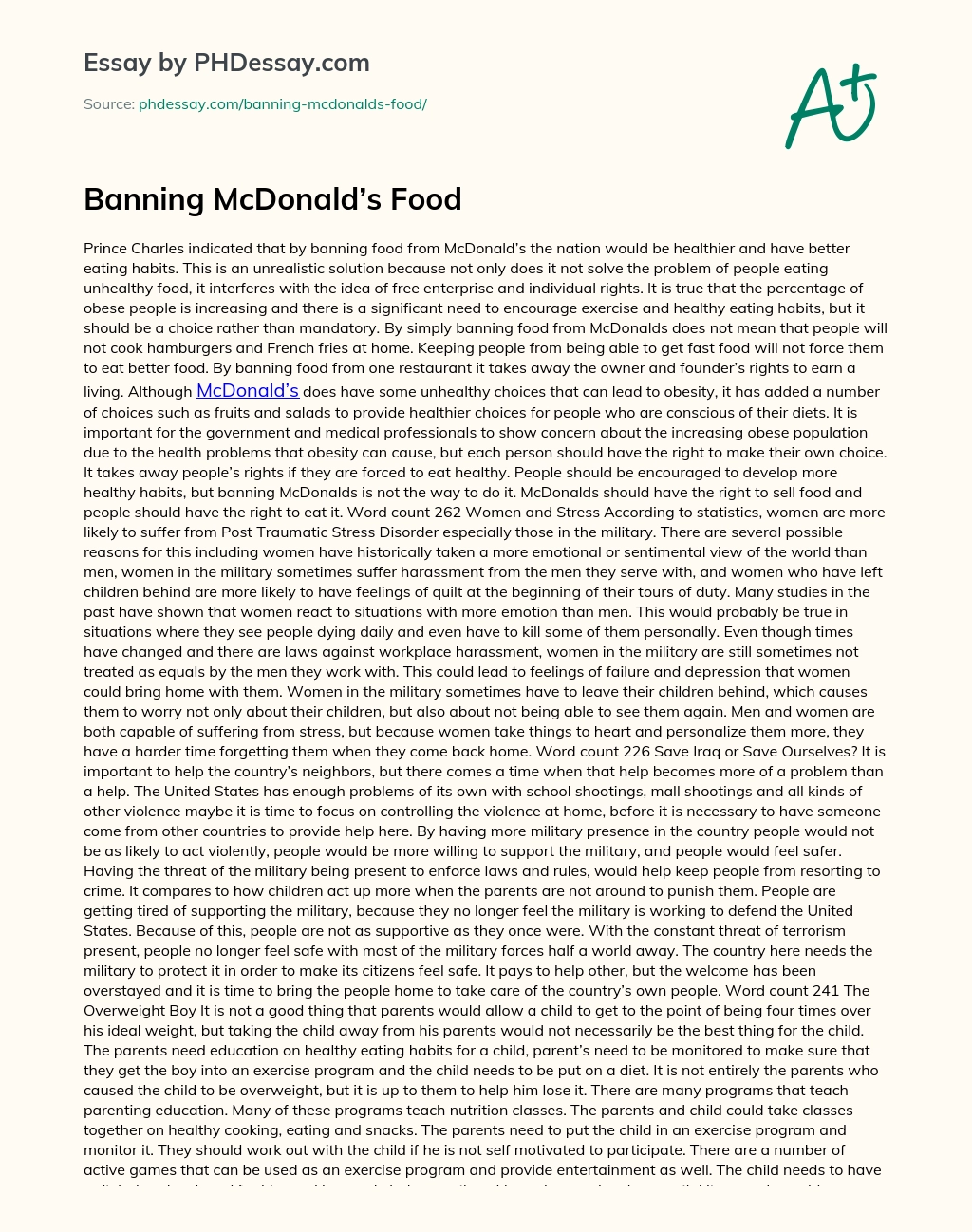 Banning McDonald’s Food essay