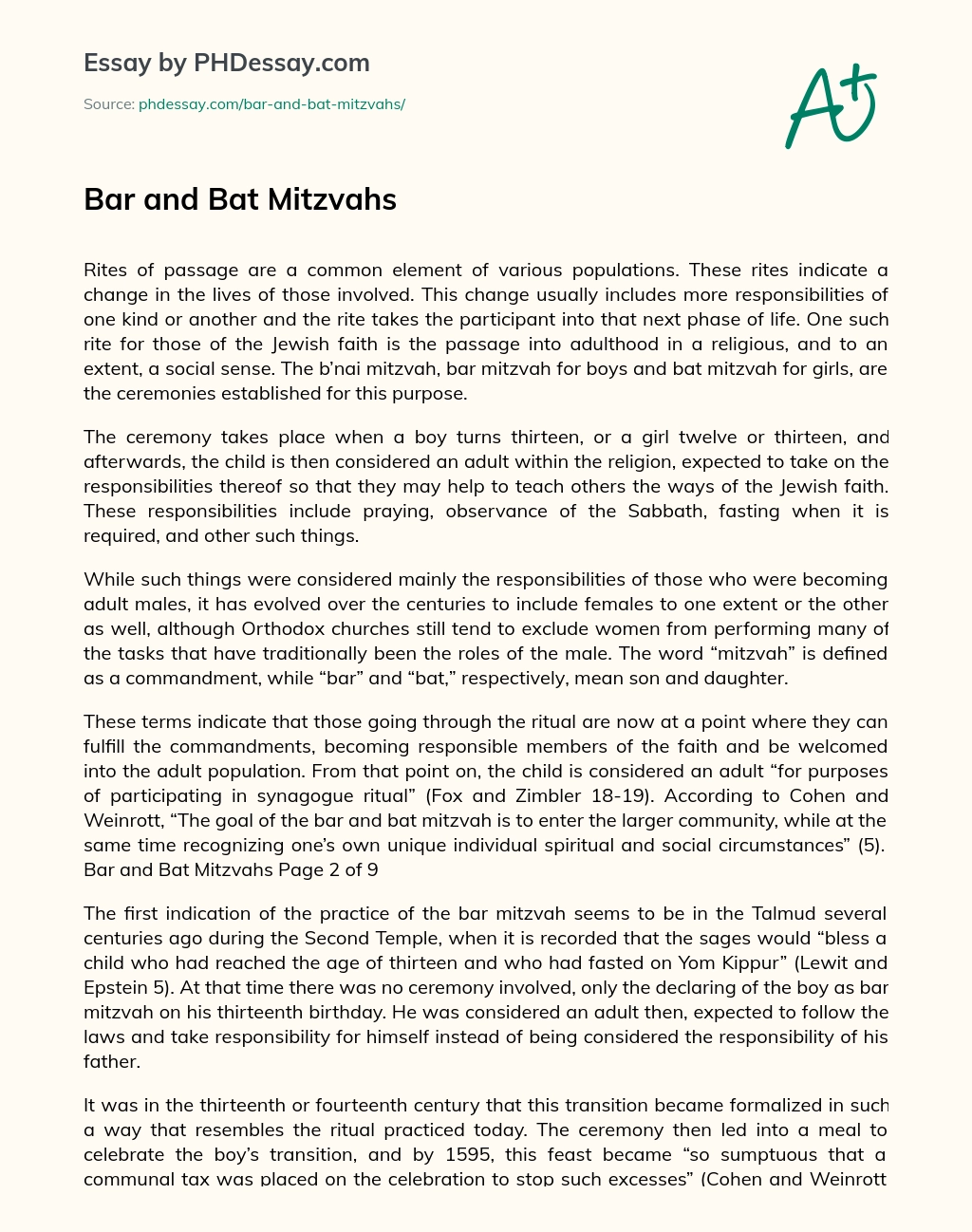 Bar and Bat Mitzvahs essay