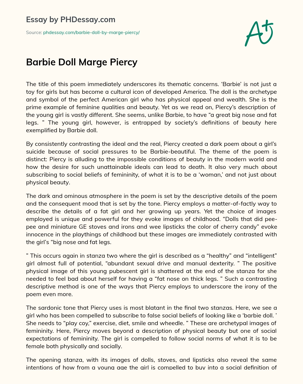 Barbie Doll Marge Piercy essay