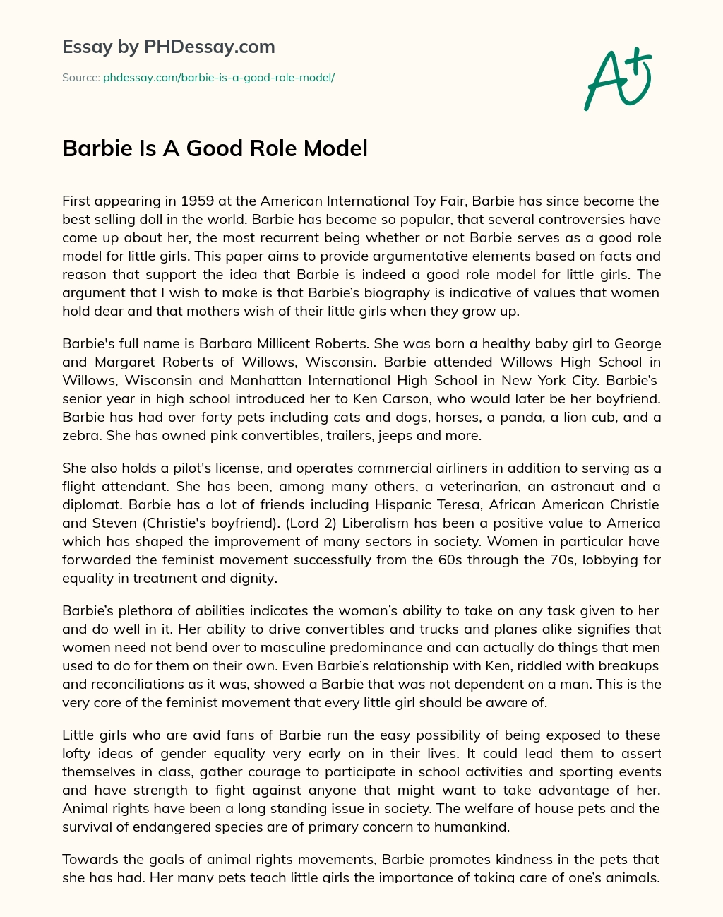 Barbie Is A Good Role Model essay