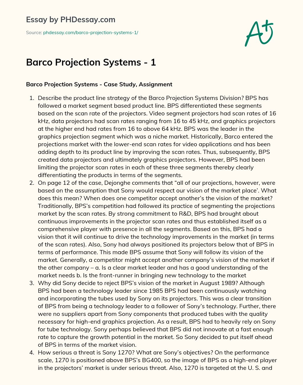 Barco Projection Systems – 1 essay