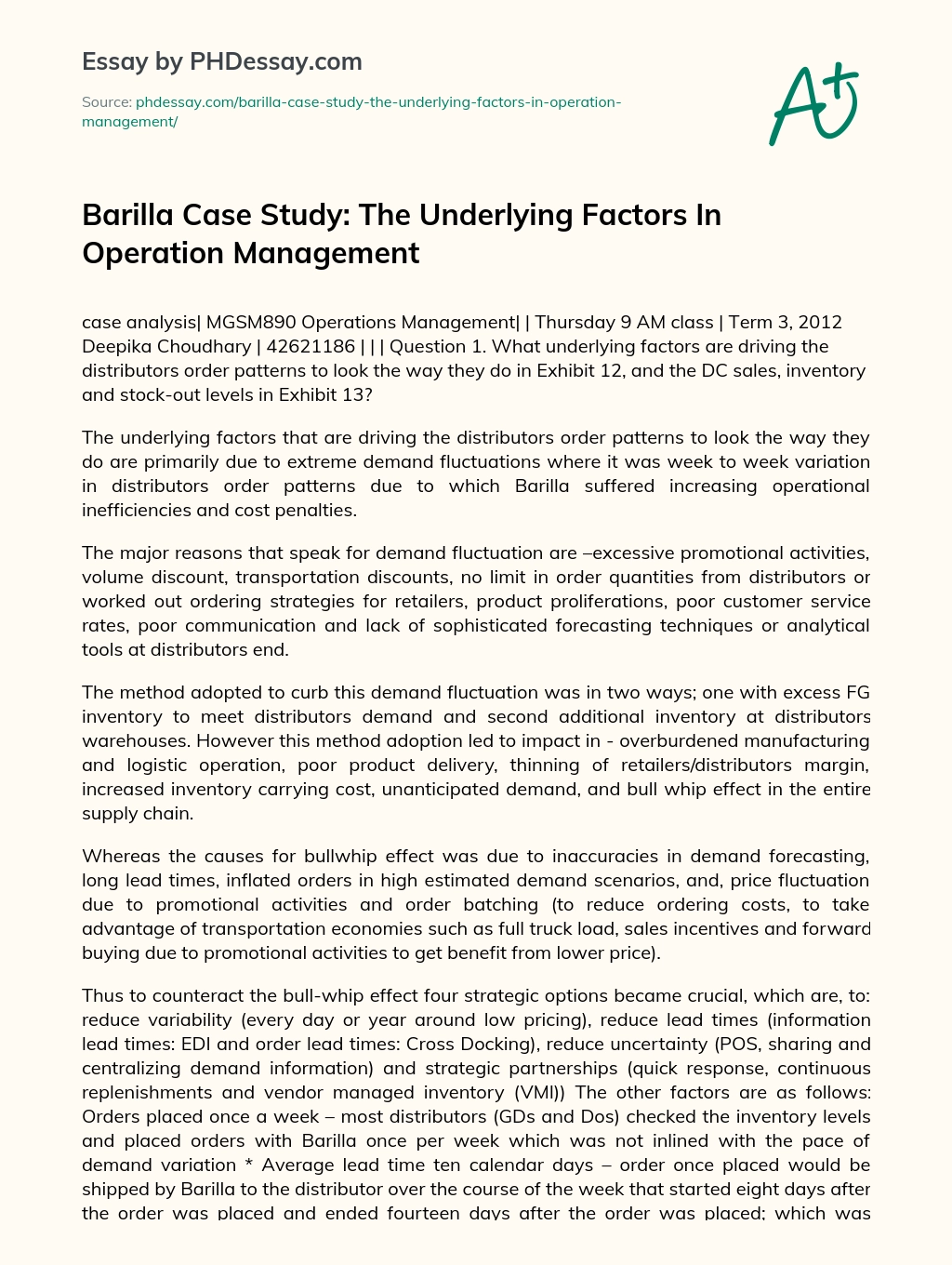 Barilla Case Study essay