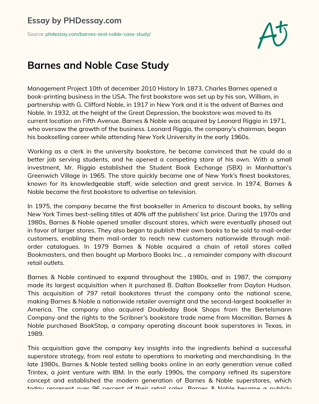 Barnes and Noble Case Study essay