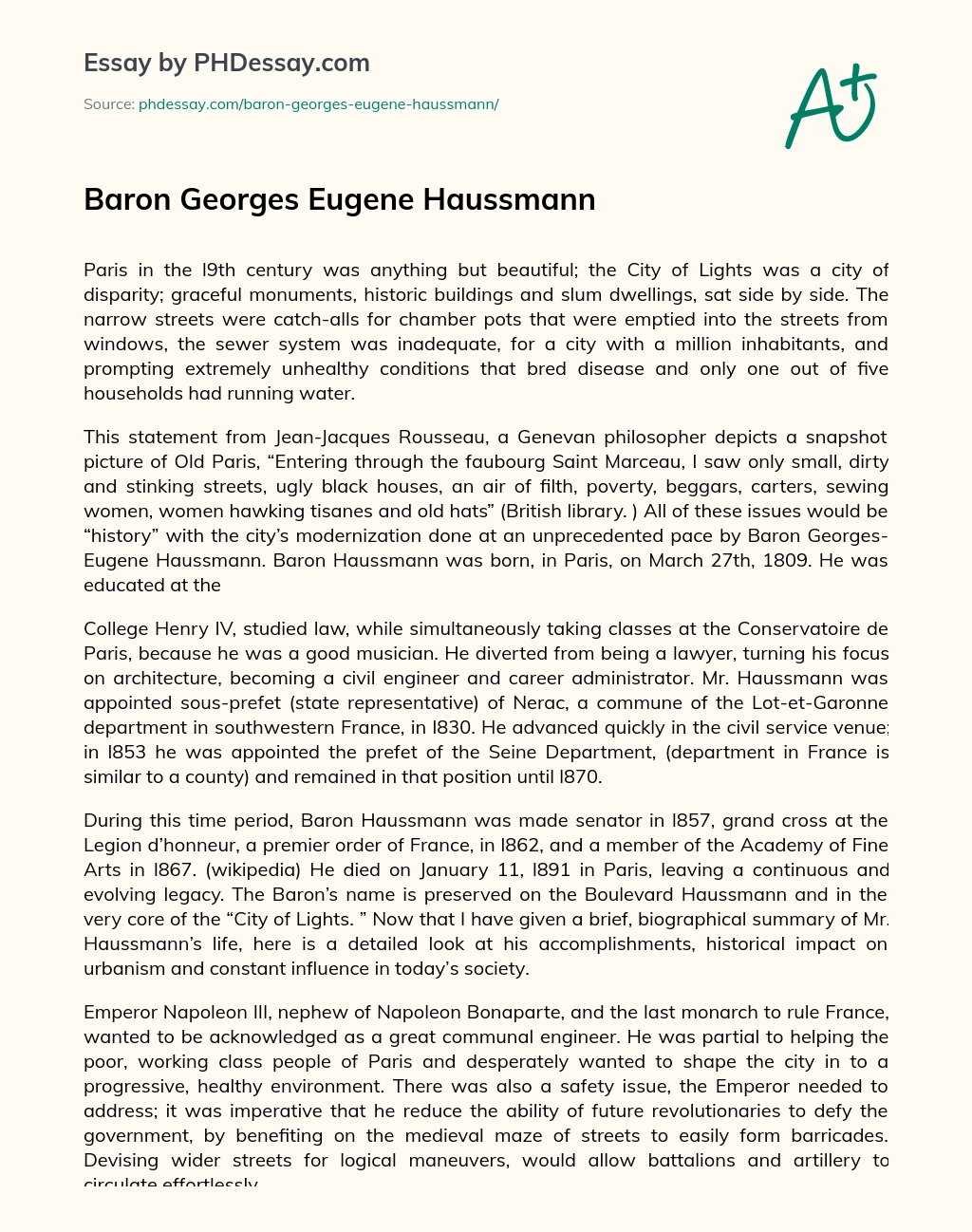 Baron Georges Eugene Haussmann essay