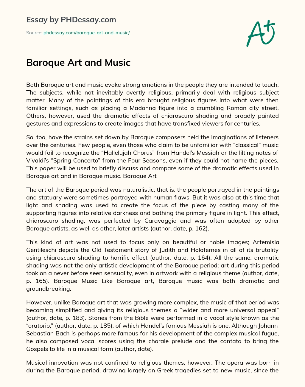 Baroque Art and Music essay