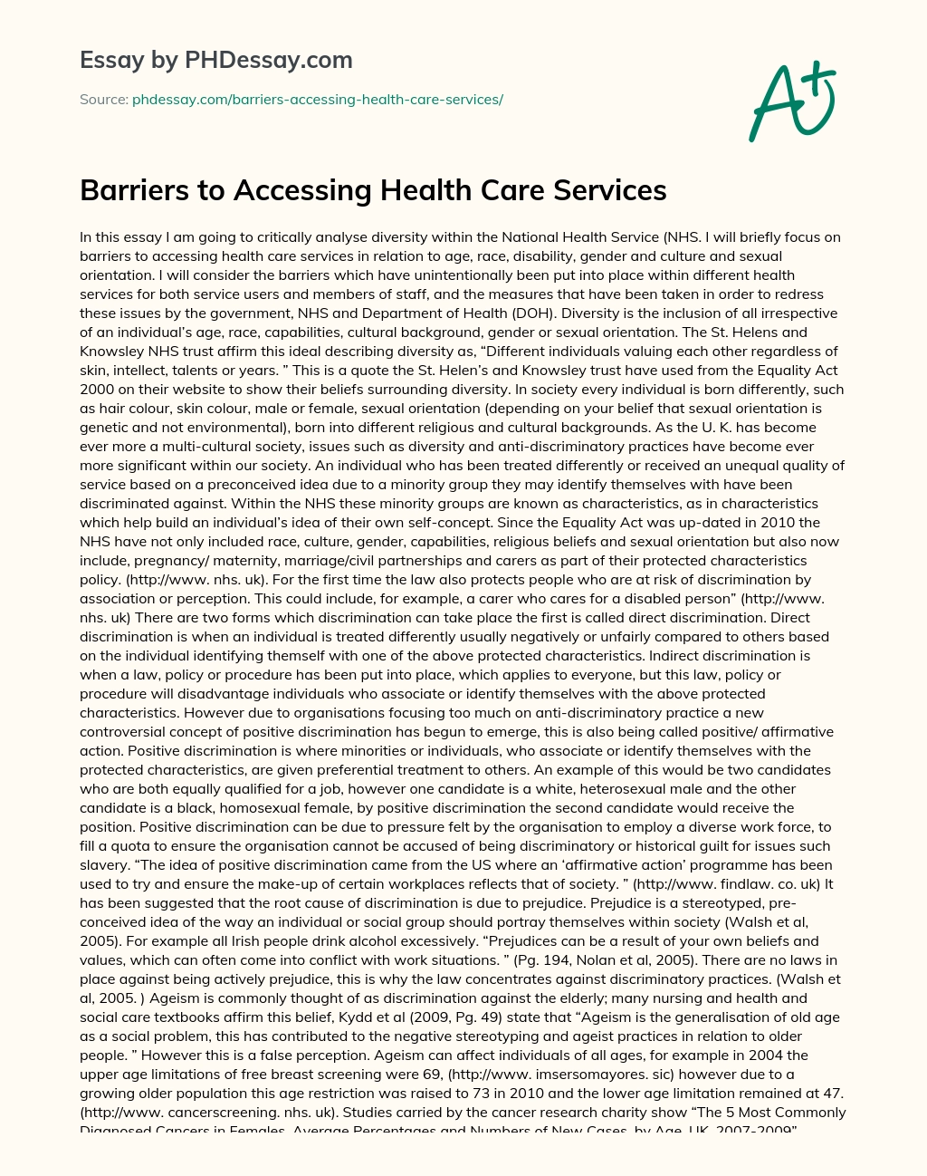 Barriers to Accessing Health Care Services essay