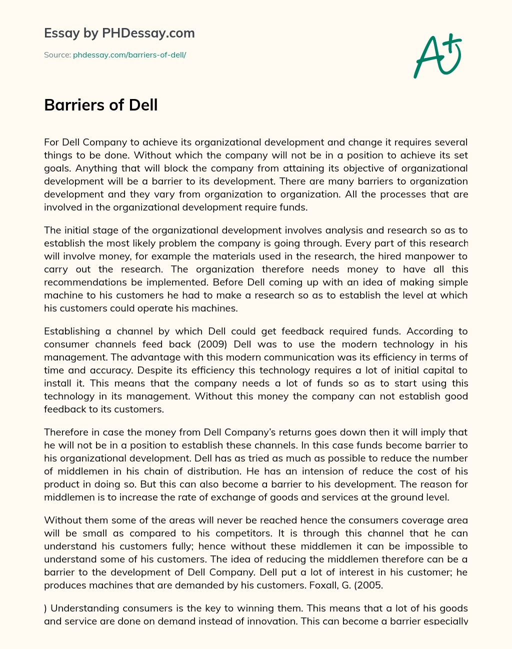 Barriers of Dell essay