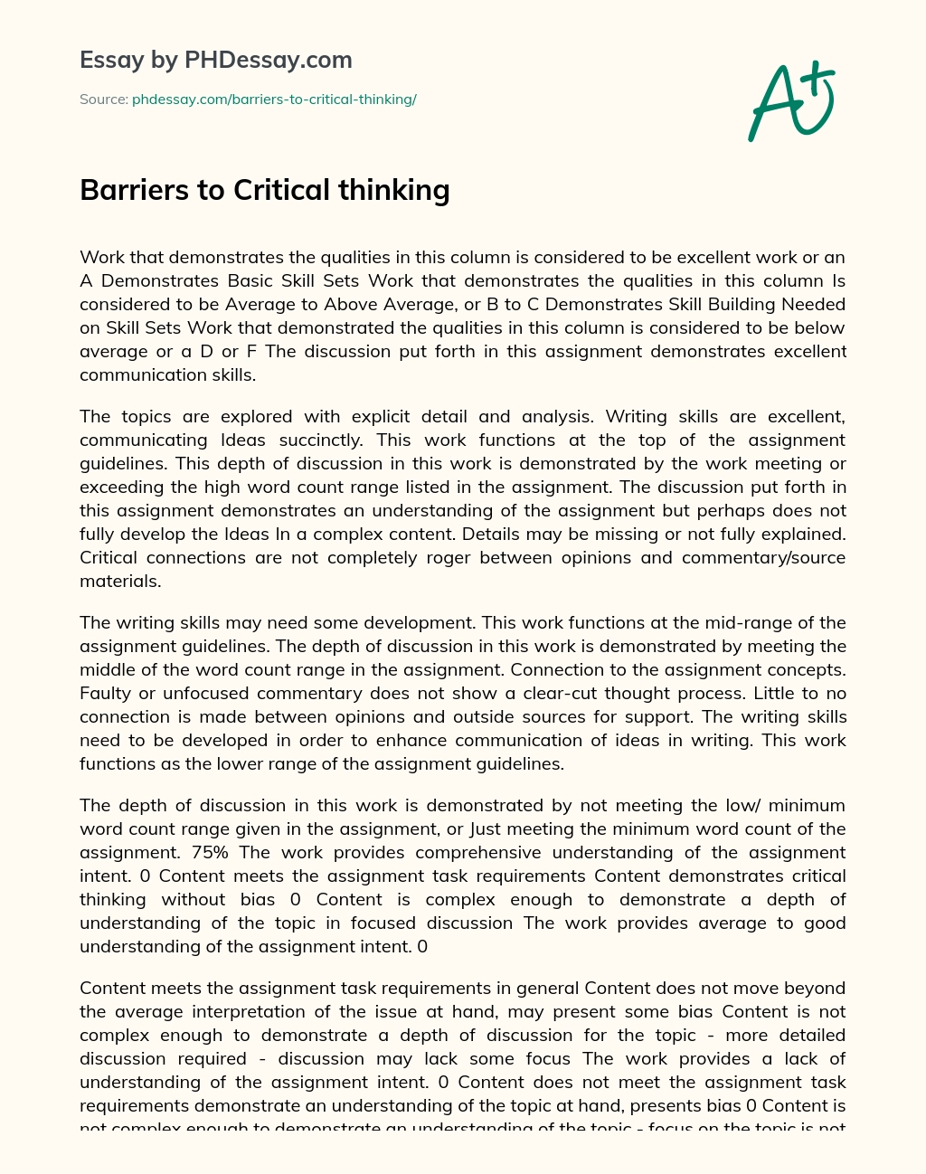 Barriers to Critical thinking essay