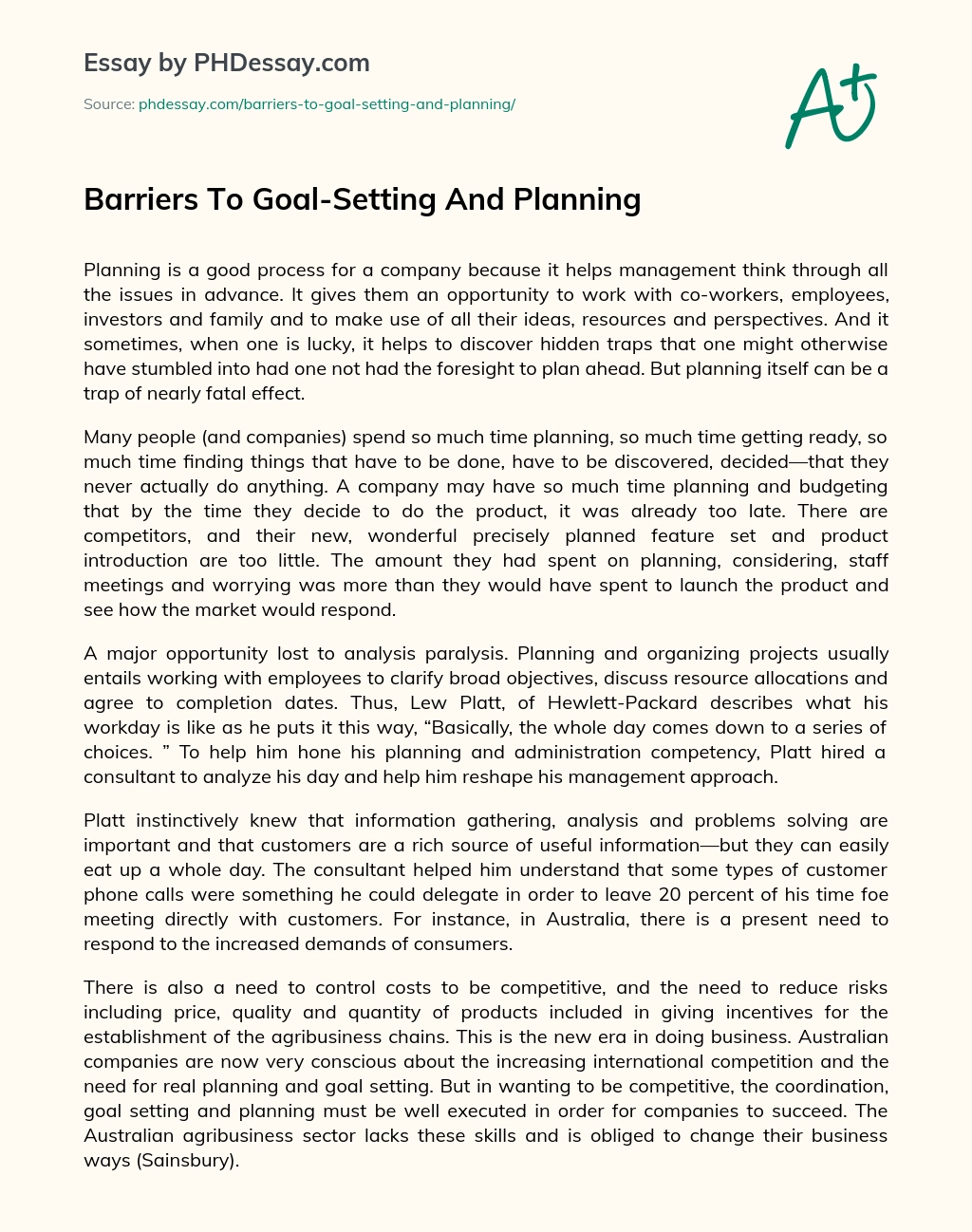 Barriers To Goal-Setting And Planning essay