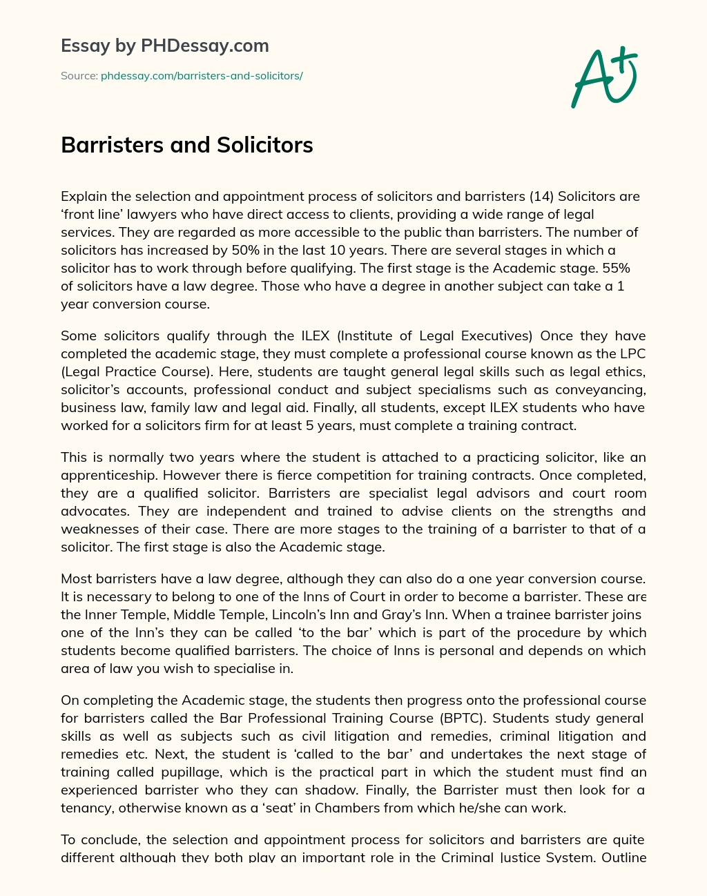 Barristers and Solicitors essay