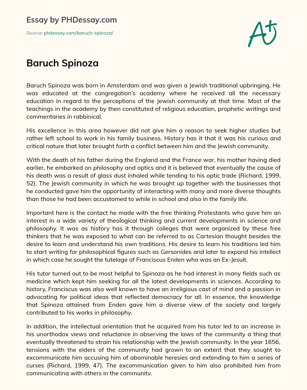 Baruch Spinoza essay