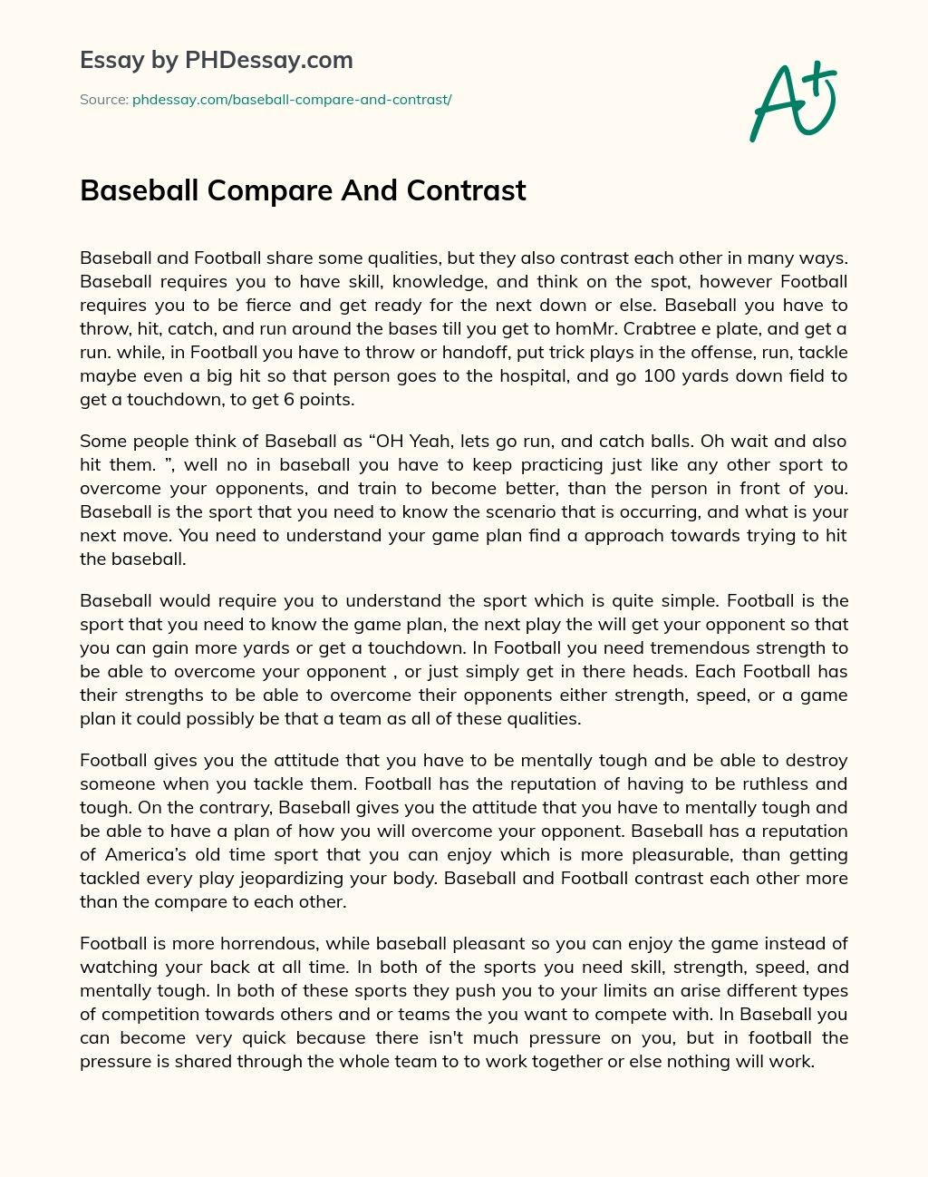 Baseball Compare And Contrast essay