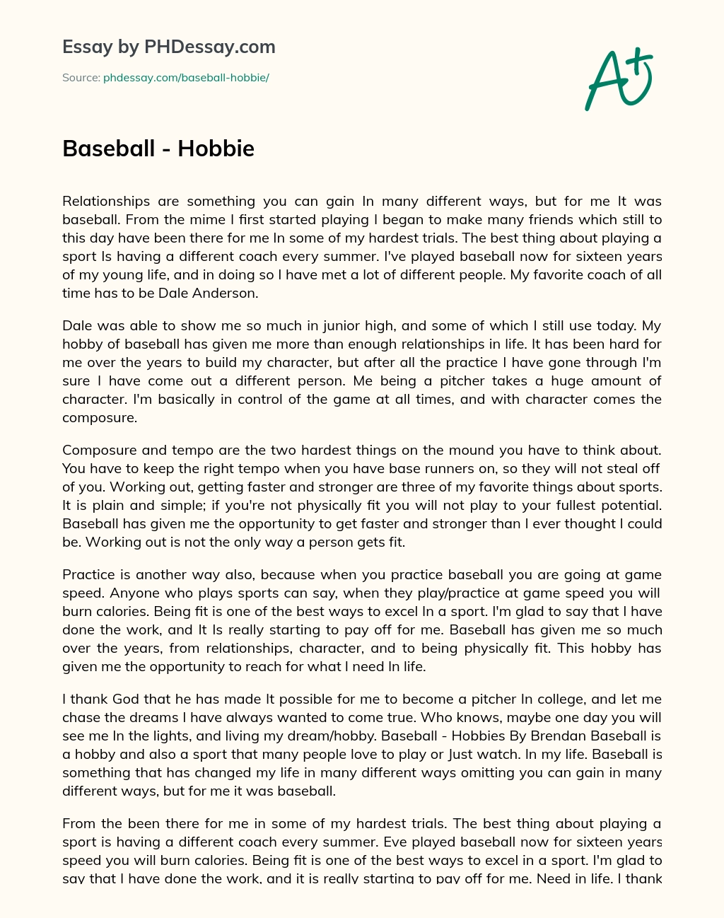 Baseball – Hobbie essay