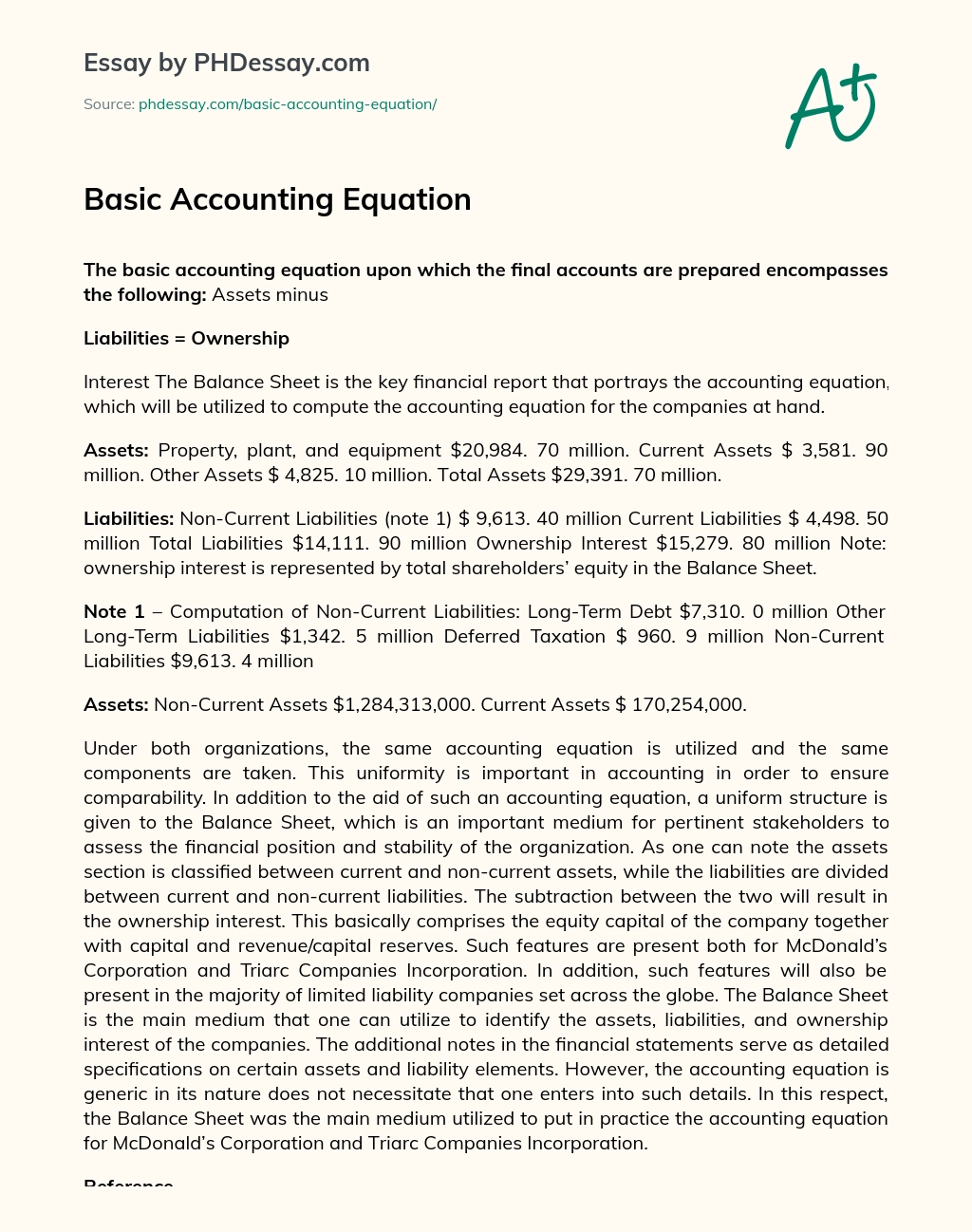Basic Accounting Equation essay