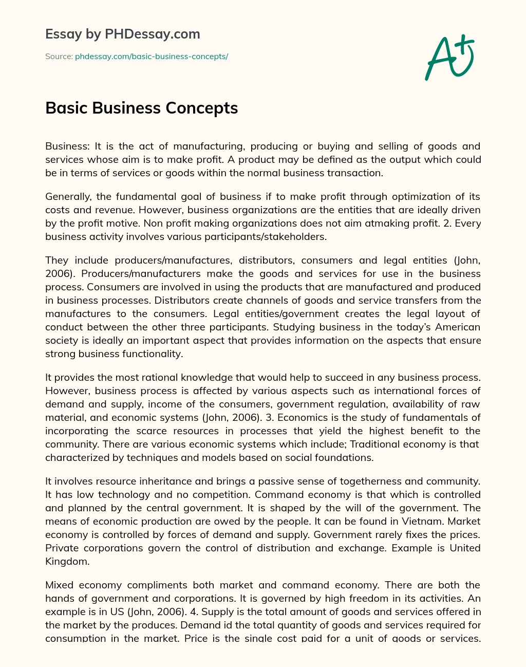 Basic Business Concepts essay