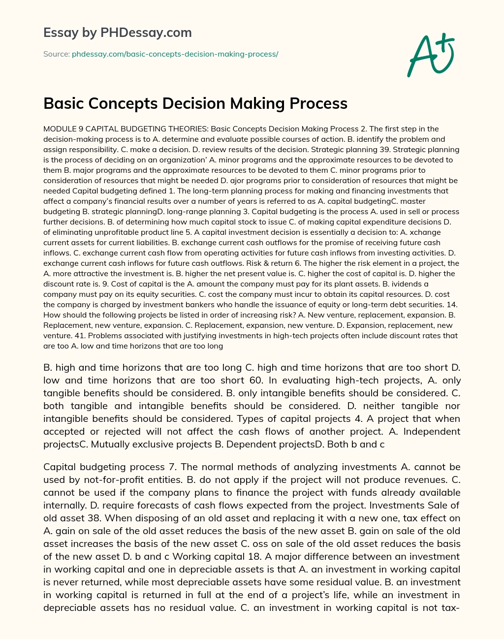 Basic Concepts Decision Making Process essay
