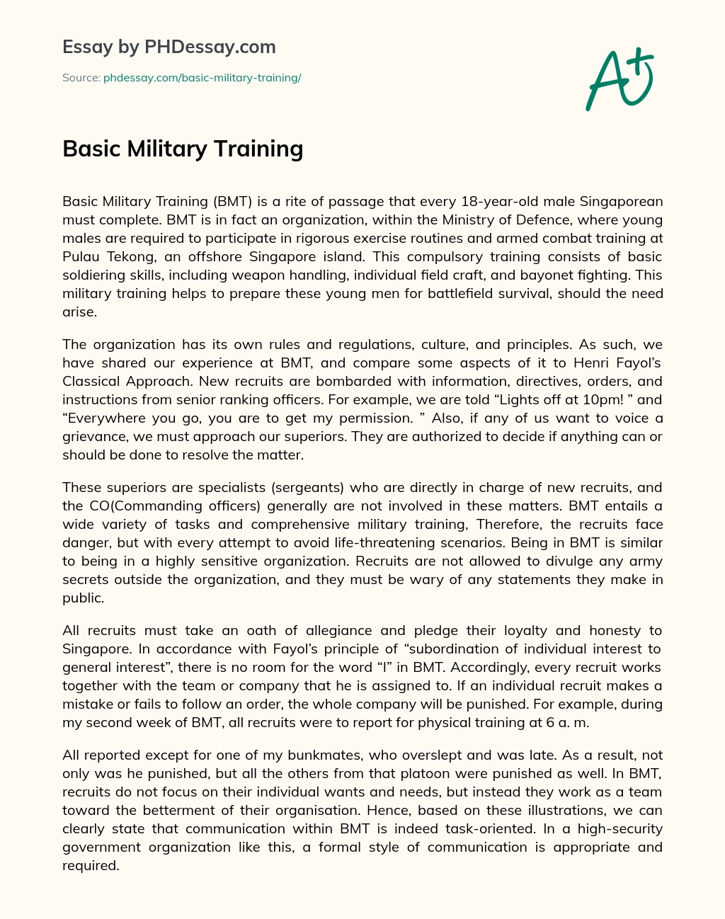 Basic Military Training essay