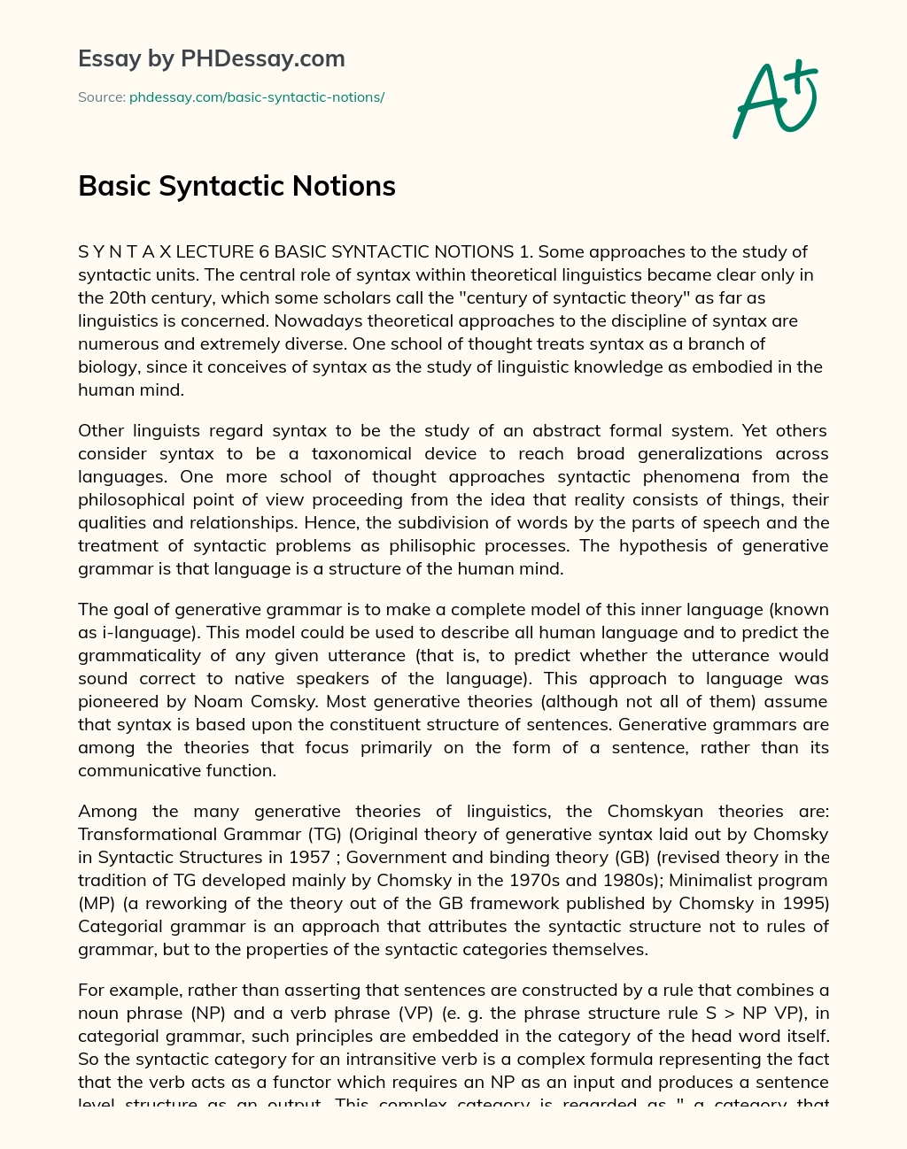 Basic Syntactic Notions essay
