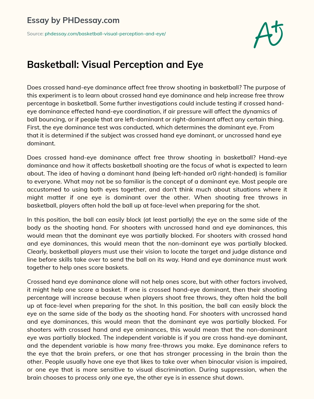 Basketball: Visual Perception and Eye essay