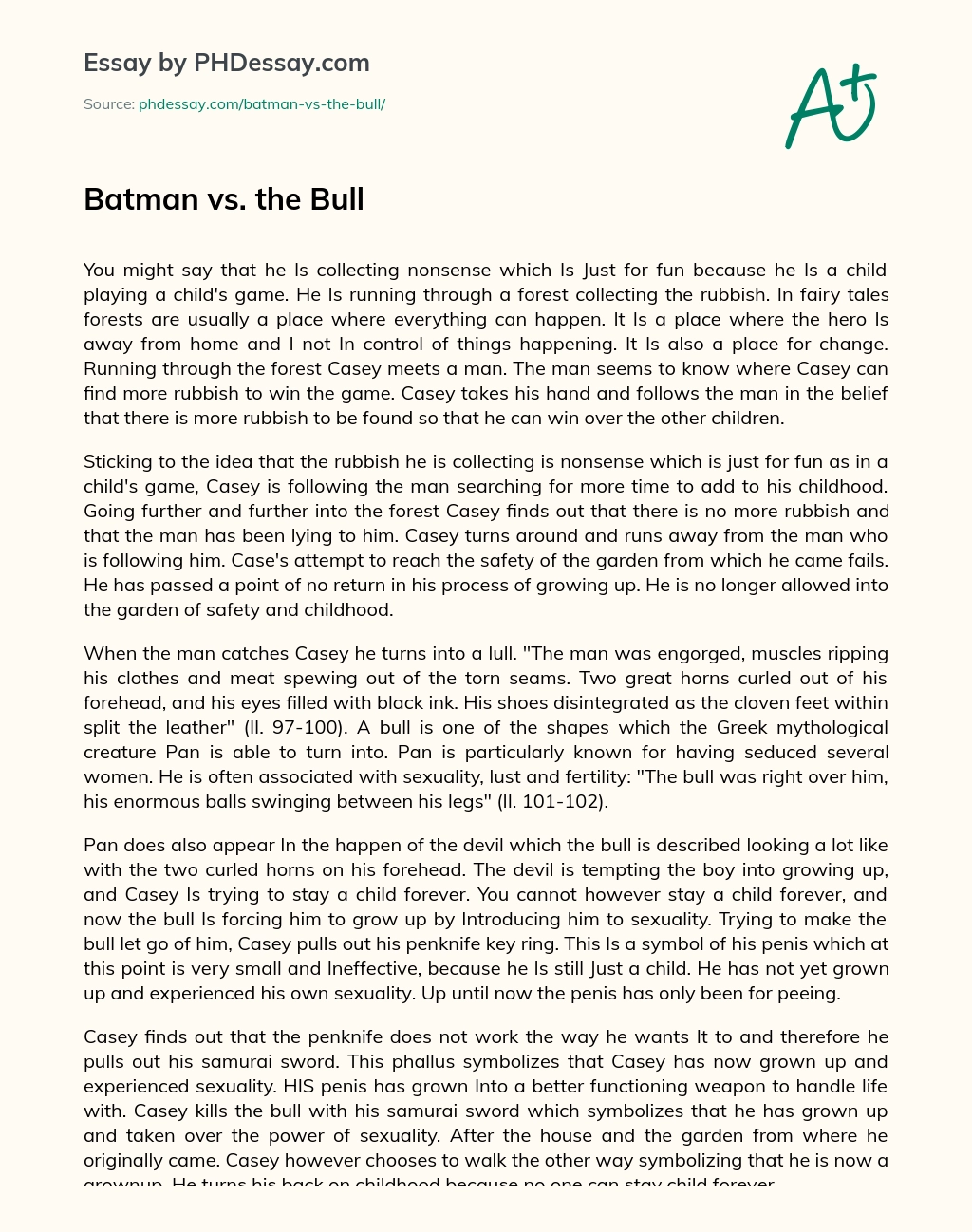 Batman vs. the Bull essay