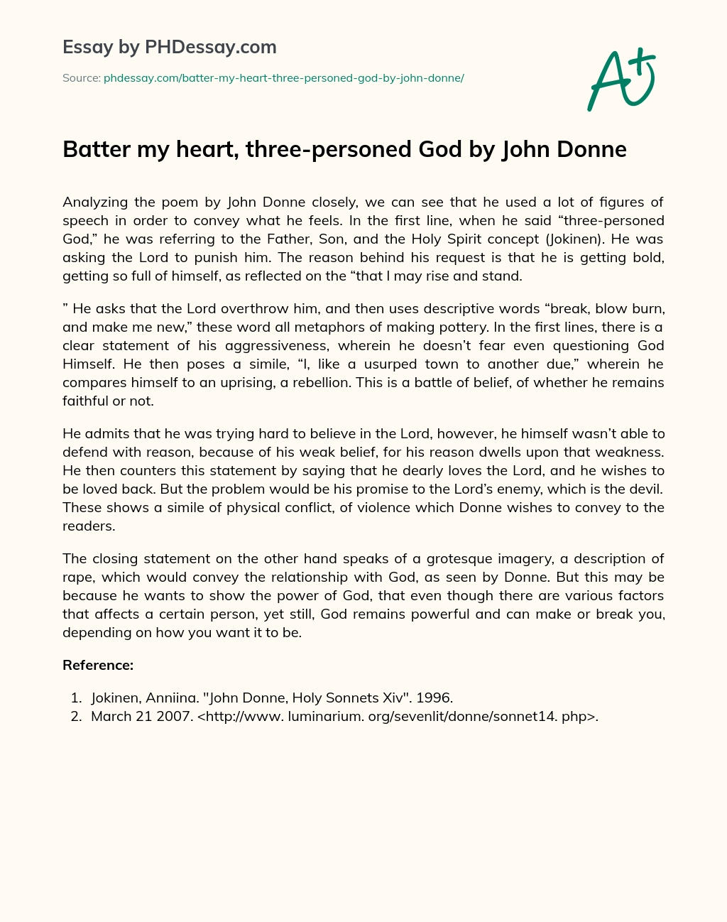 Batter my heart, three-personed God by John Donne essay
