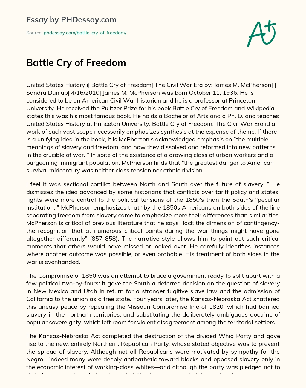 Battle Cry of Freedom essay