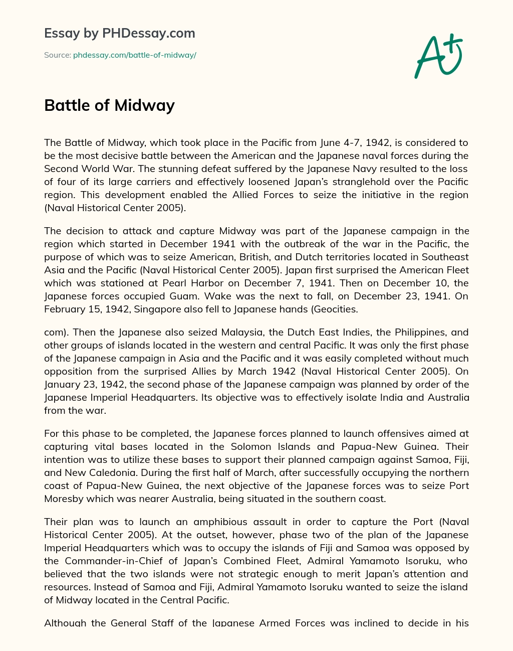 Реферат: BATTLE AT MIDWAY Essay Research Paper Battle