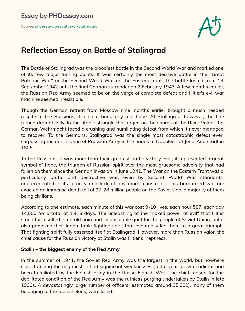 Reflection Essay on Battle of Stalingrad essay