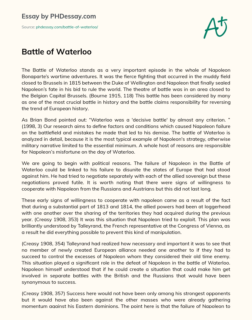 Battle of Waterloo essay