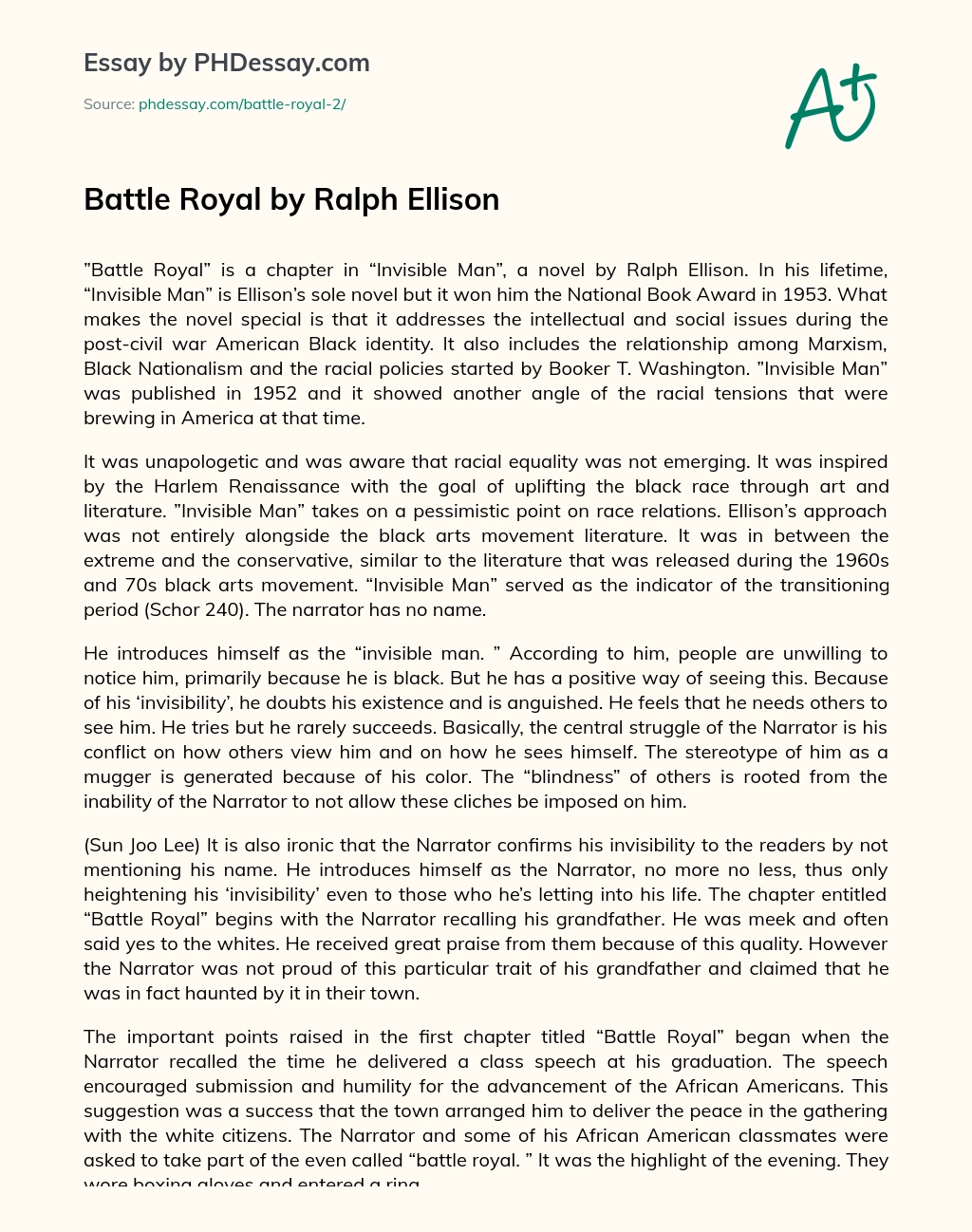 Battle Royal by Ralph Ellison essay